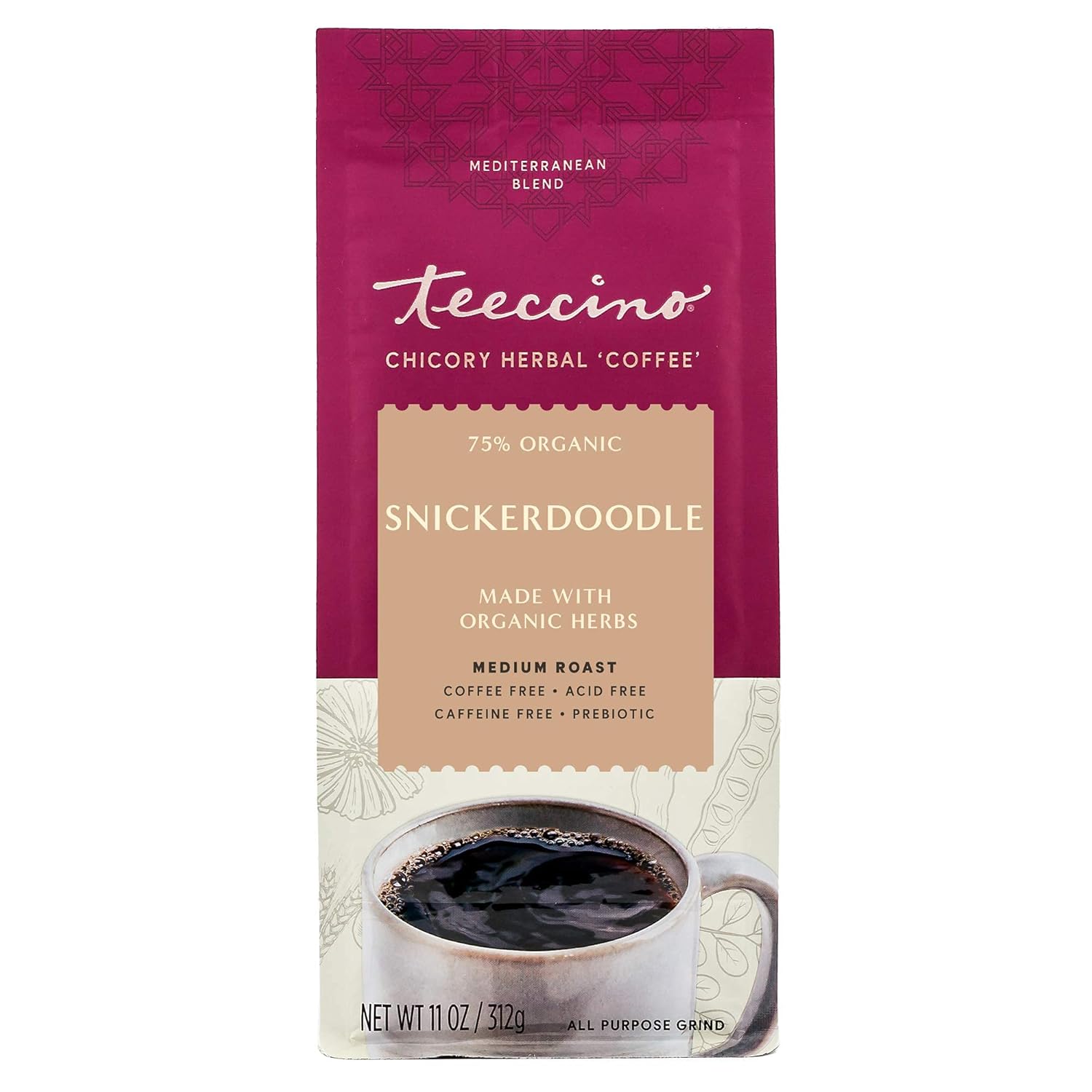 Teeccino Snickerdoodle Chicory Coffee Alternative - Favorite Dessert Beverage That’S Prebiotic, Caffeine-Free & Acid Free, Medium Roast, 11 Ounce