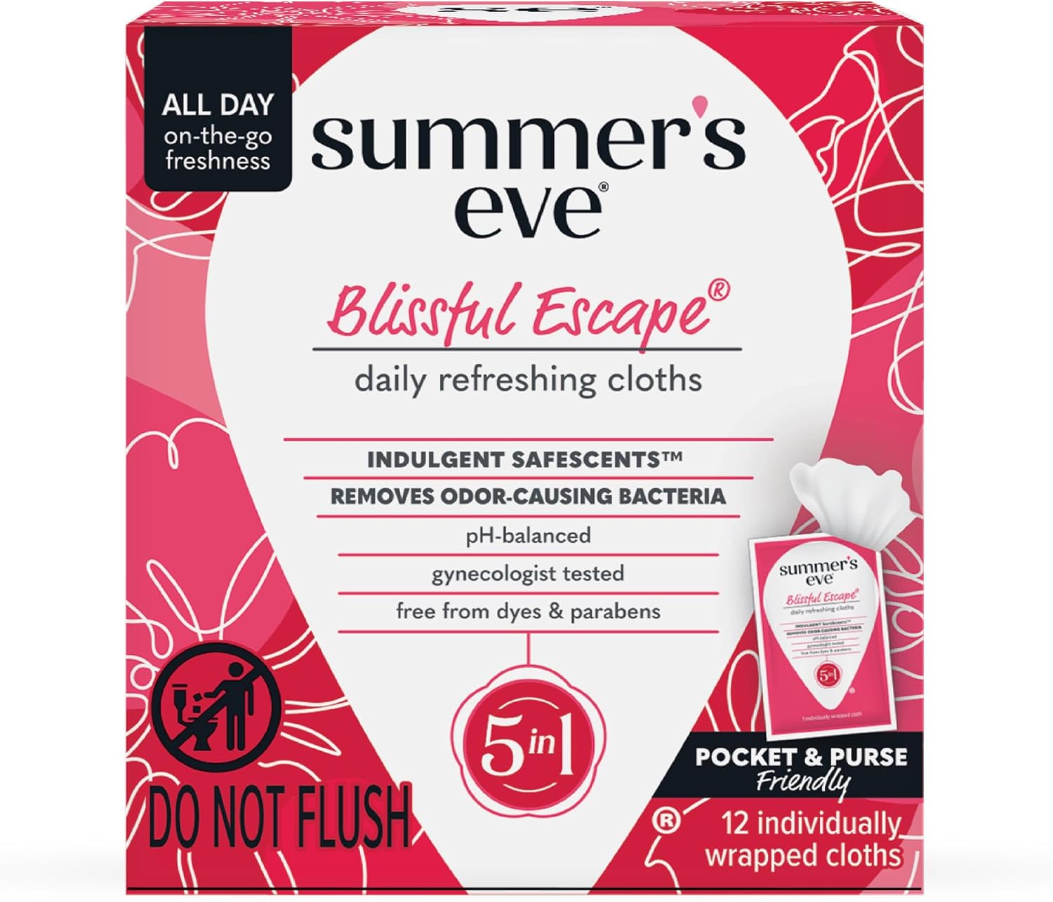 Summer's Eve Blissful Escape Daily Refreshing Feminine Wipes, 32 Count & 12 Count : Health & Household