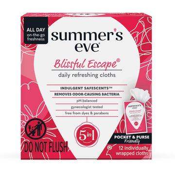 Summer'S Eve Blissful Escape Daily Refreshing Feminine Wipes, Removes Odor, Ph Balanced, 12 Count, 1 Pack