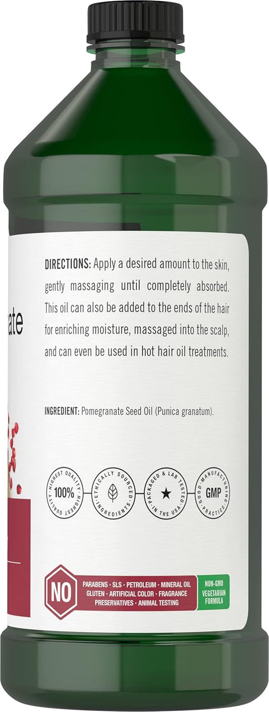 Horbäach Pomegranate Seed Oil For Face, Skin, & Hair Moisturizer | 16 Oz | Non Comedogenic & Cold Pressed | Sls & Paraben Free