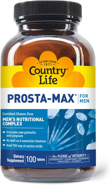 Country Life Prosta Max for Men - 100 Tablets - Men's Nutritional Complex - Includes Saw Palmetto and Pygeum