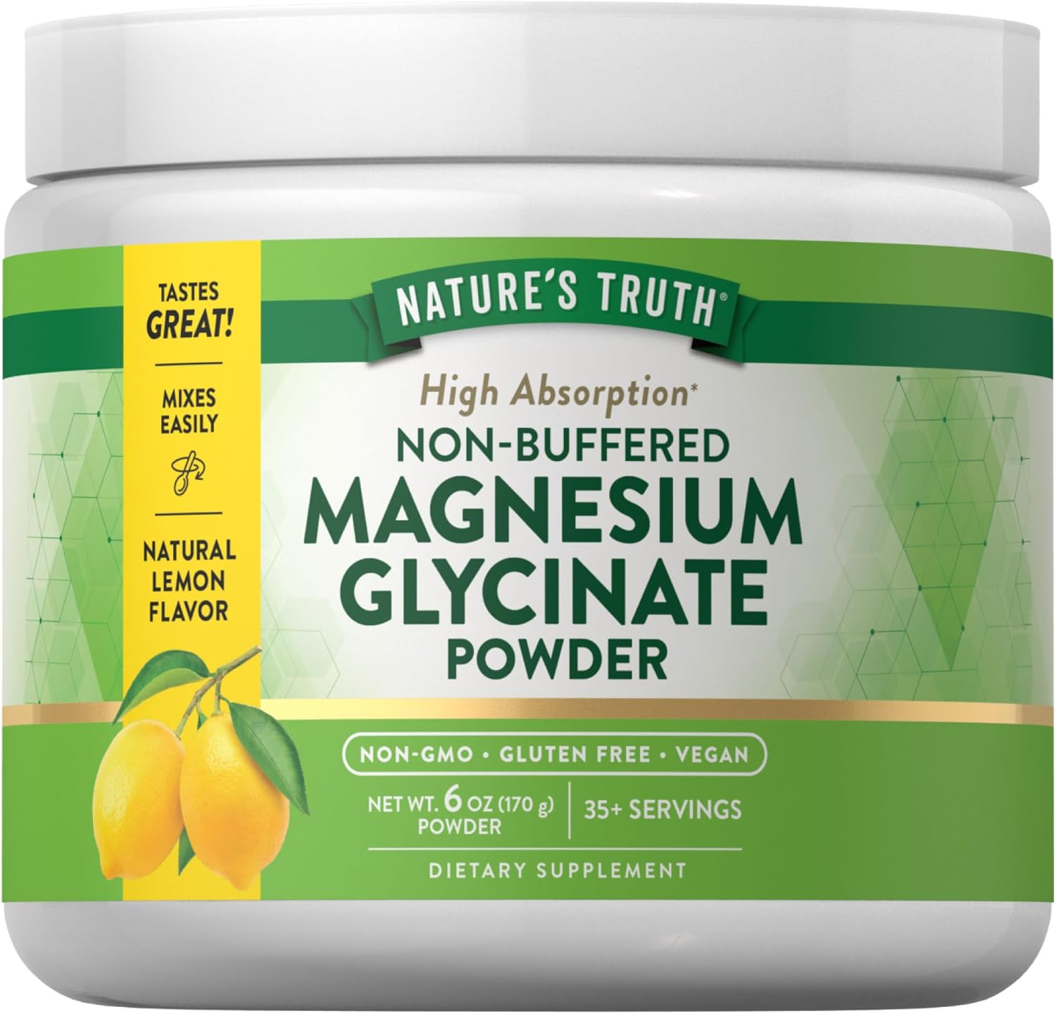 Nature'S Truth Magnesium Glycinate Powder | 6 Oz | Lemon Flavor | High Absorption | Vegan, Non-Gmo, Gluten Free Supplement