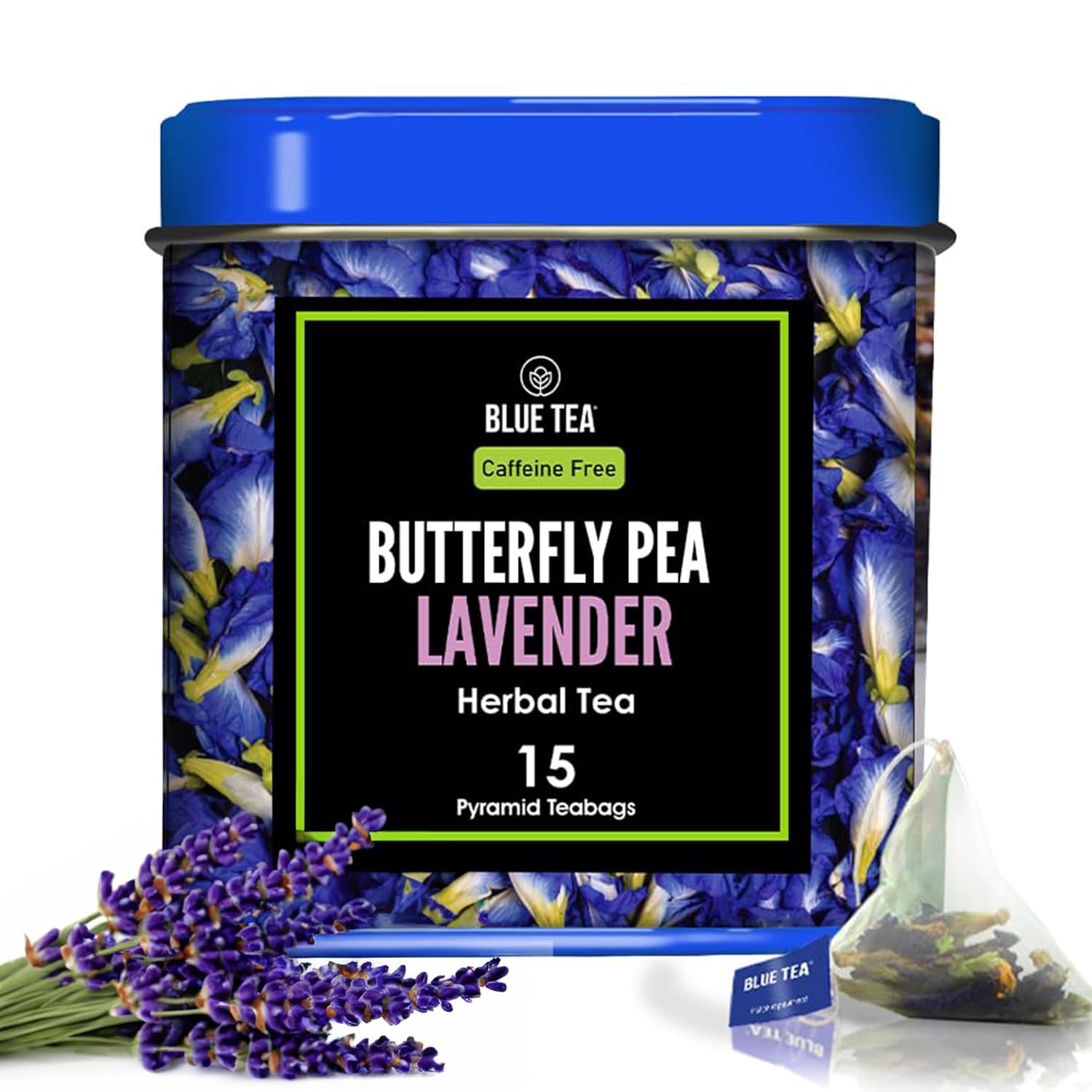 Blue Tea - Butterfly Pea Flower Tea - Lavender - 15 Count | Detoxifying Blend | Calming Tea - Caffeine Free - Flower Based - Herbal Tea | Eco-Conscious Tin Packaging