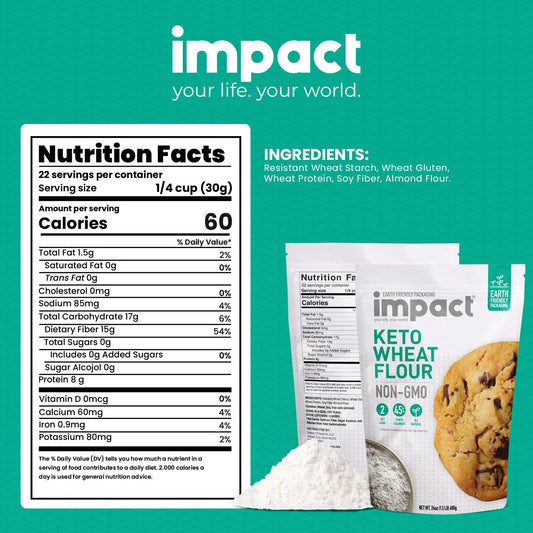 Impact - Keto Wheat Flour: Keto Blend, 2 Net Carbs, 45% Fewer Calories - Non-Gmo Substitute For Conventional Flour - Resistant Wheat Starch, Gluten, Almond Flour - 1.5Lb