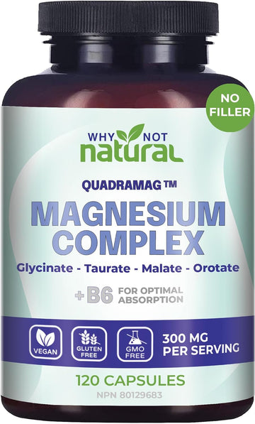 4-In-1 Magnesium Complex Supplement - Glycinate, Taurate, Malate, Orotate Blend Capsules - 300 Mg Per Serving, 120 Capsules