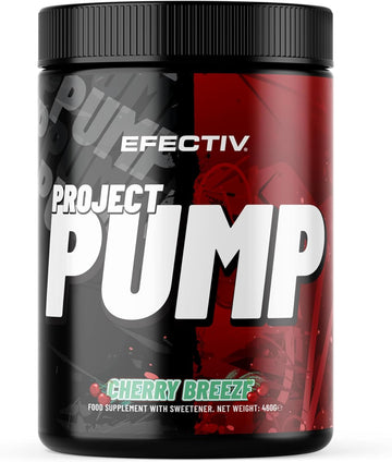 Efectiv Project Pump Pre Workout Powder - Stimulant Free Pre Workout With Citrulline, Nitrosigine, Rednite For Vicious Pumps & Enhanced Focus - Vegan, 40 Servings, Made In Uk, Cherry Breeze Flavour