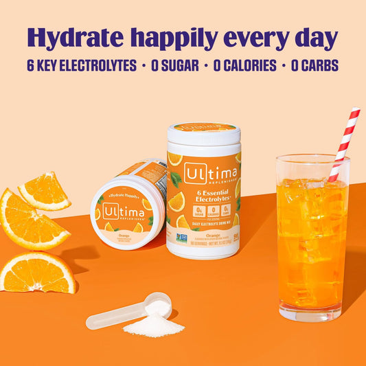 Ultima Replenisher Electrolyte Drink Mix Bundle – Orange, 90 Serving Canister & 20 Stickpacks – 6 Electrolytes & Minerals – Keto Friendly, Vegan, Non-Gmo & Sugar-Free Electrolyte Powder