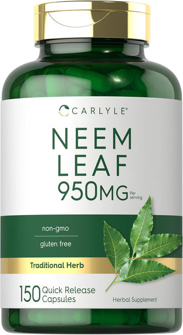 Carlyle Neem Leaf | 950Mg | 150 Powder Capsules | Non-Gmo And Gluten Free Formula | Value Size | Traditional Herbal Supplement | Azadirachta Indica