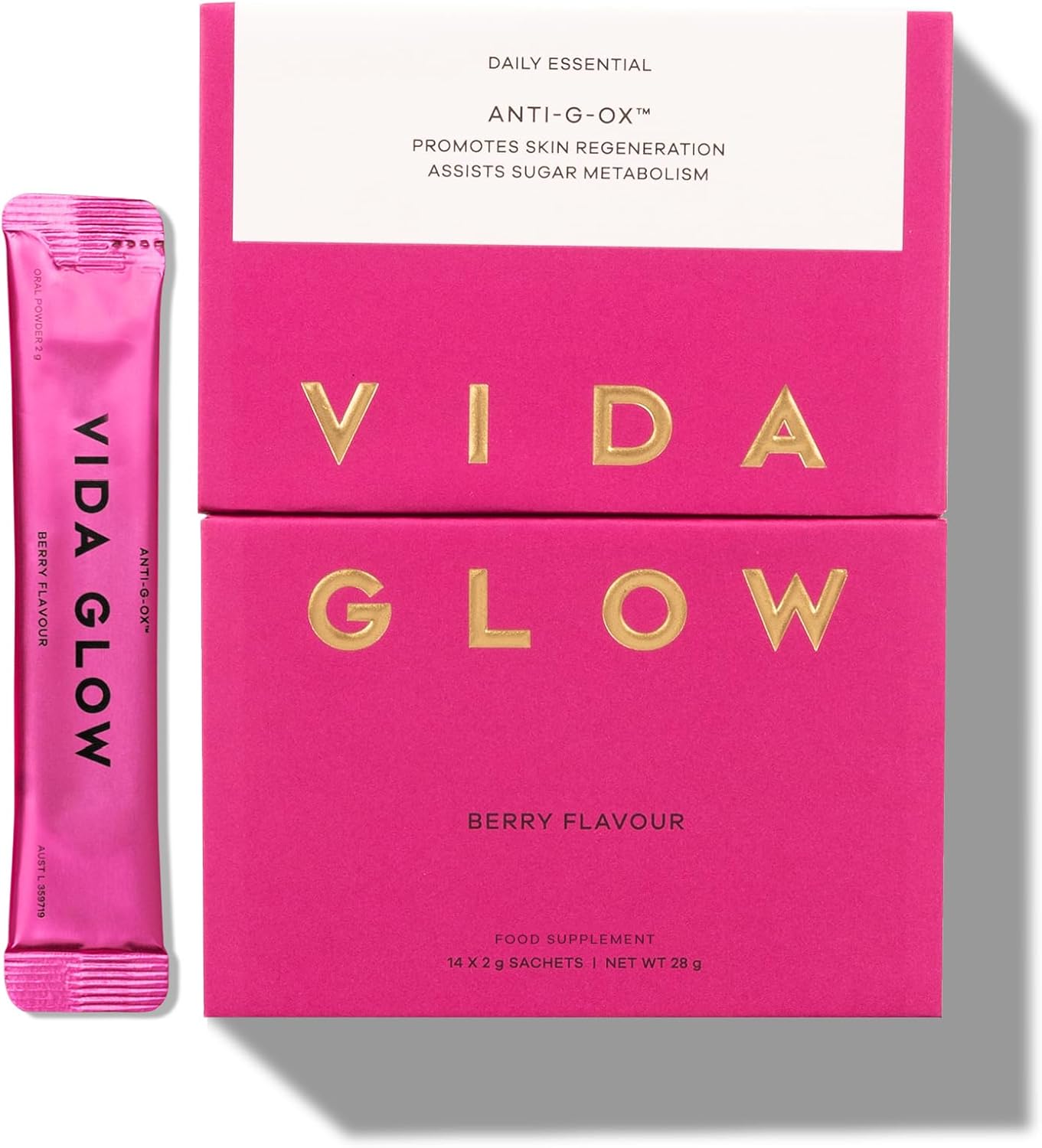 Vida Glow - Natural Anti-G-Ox Daily Essential Antioxidant Supplement Sachets | Promotes Skin Regeneration + Healthy Metabolism (Mixed Trial: Berry Flavor, 14 Sachets)