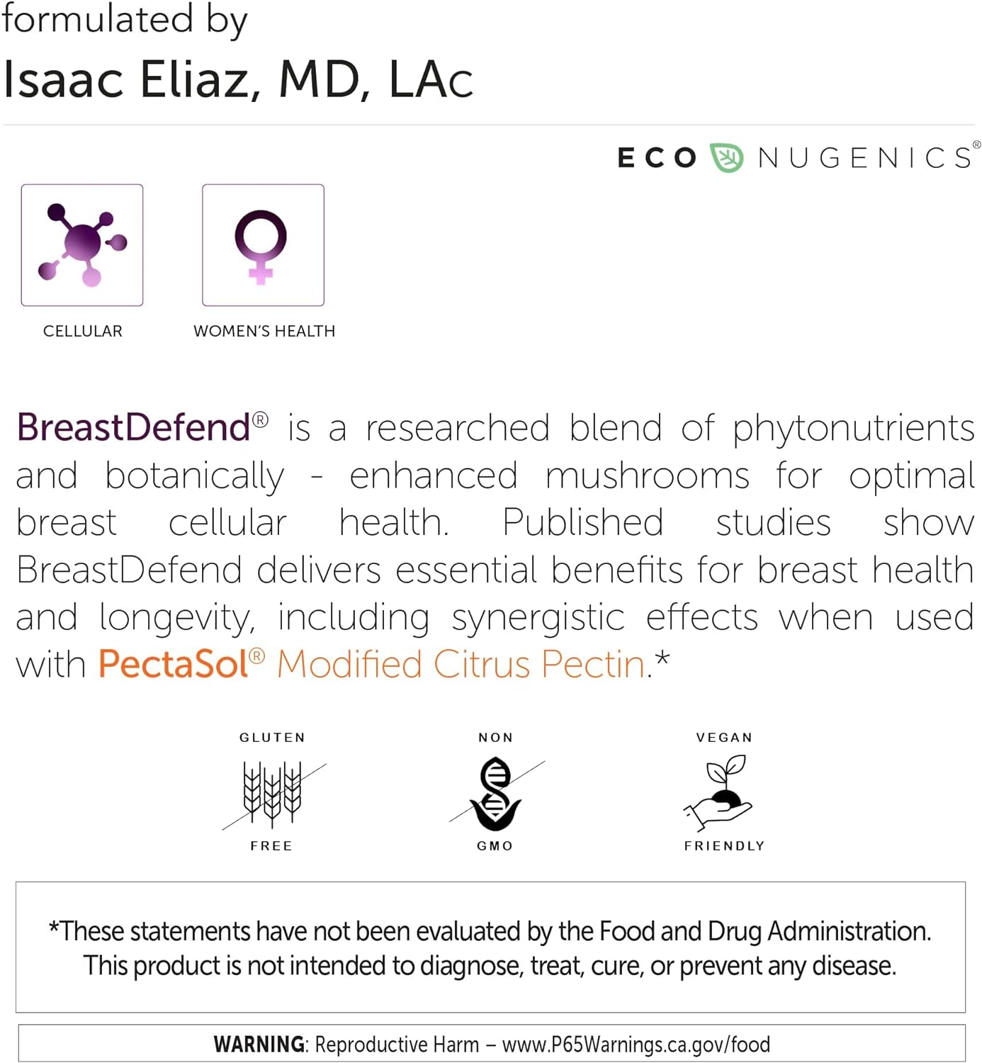 EcoNugenics Promotes Breast Health & Cellular Support - BreastDefend 120 Capsules + PectaSol-C Modified Citrus Pectin 454 Grams Bundle : Health & Household
