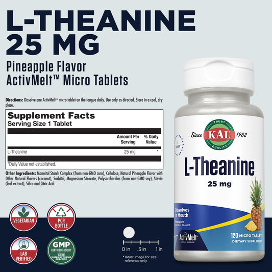 KAL L Theanine 25 mg ActivMelt - Relaxation, Stress, Mood and Focus Su