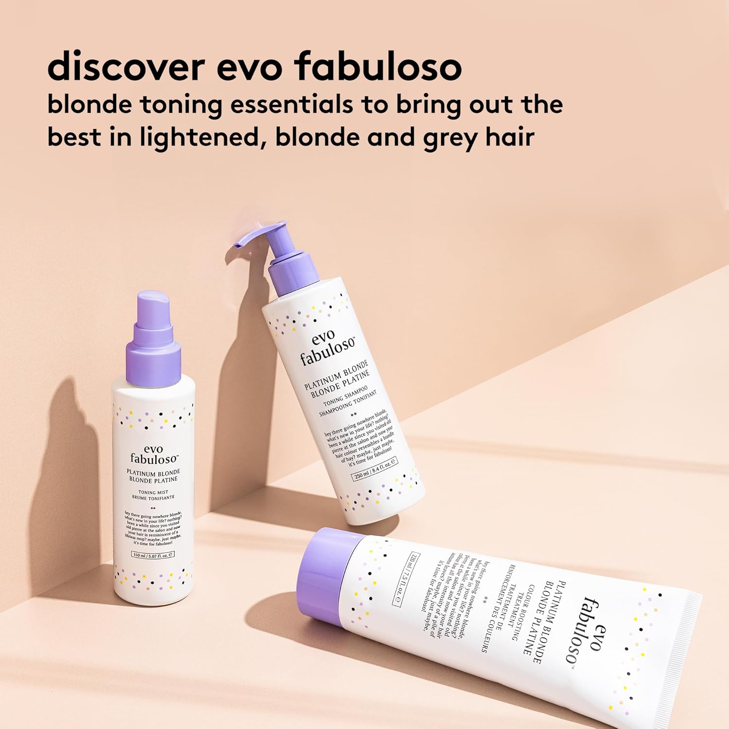 EVO Fabuloso Platinum Blonde Hair Care Routine Bundle: Toning Shampoo, Colour Boosting Treatment, and Toning Mist : Beauty & Personal Care