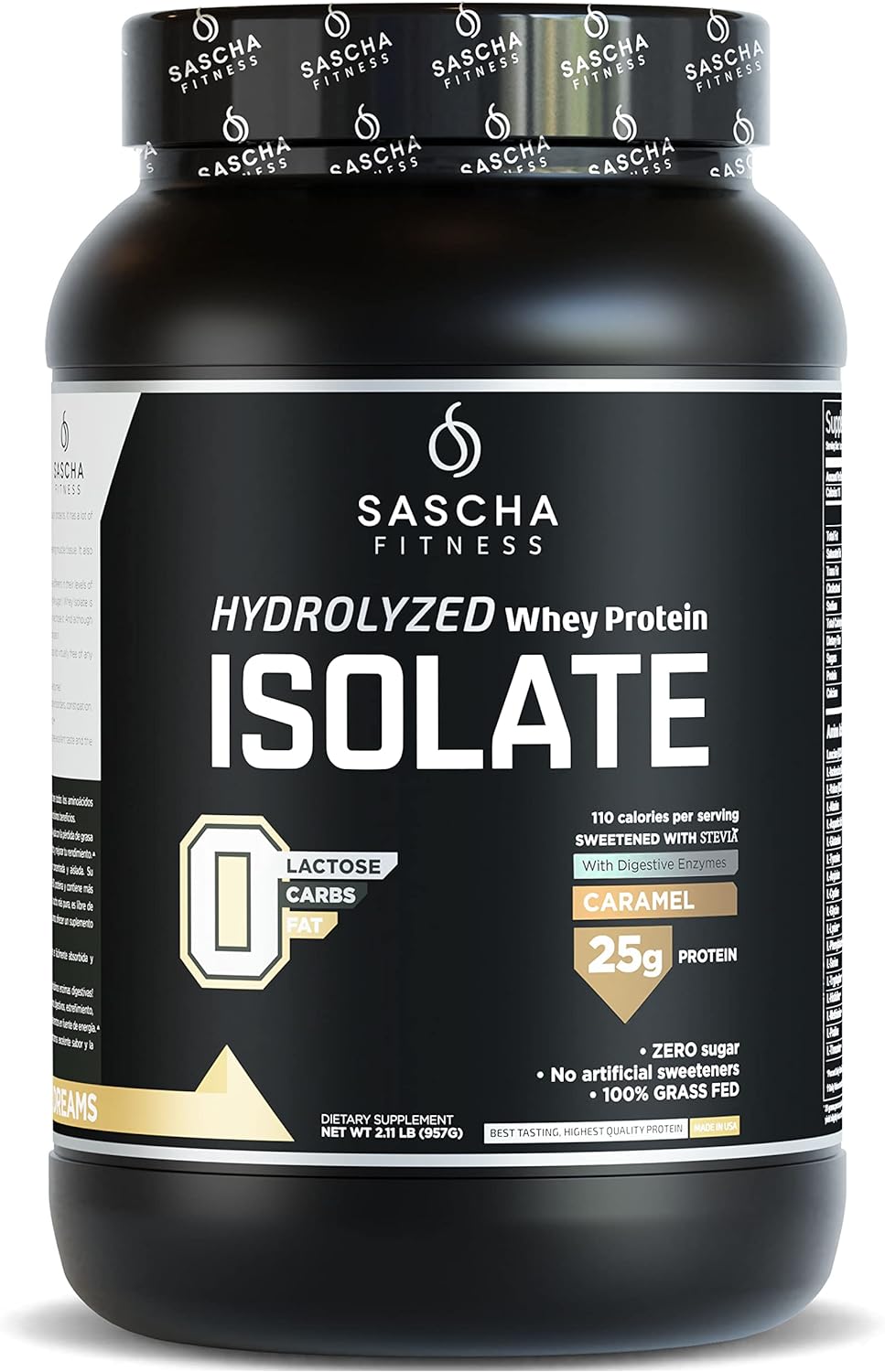 SASCHA FITNESS Hydrolyzed Whey Protein Isolate,100% Grass-Fed (2.11 Pounds) (Caramel Flavor)