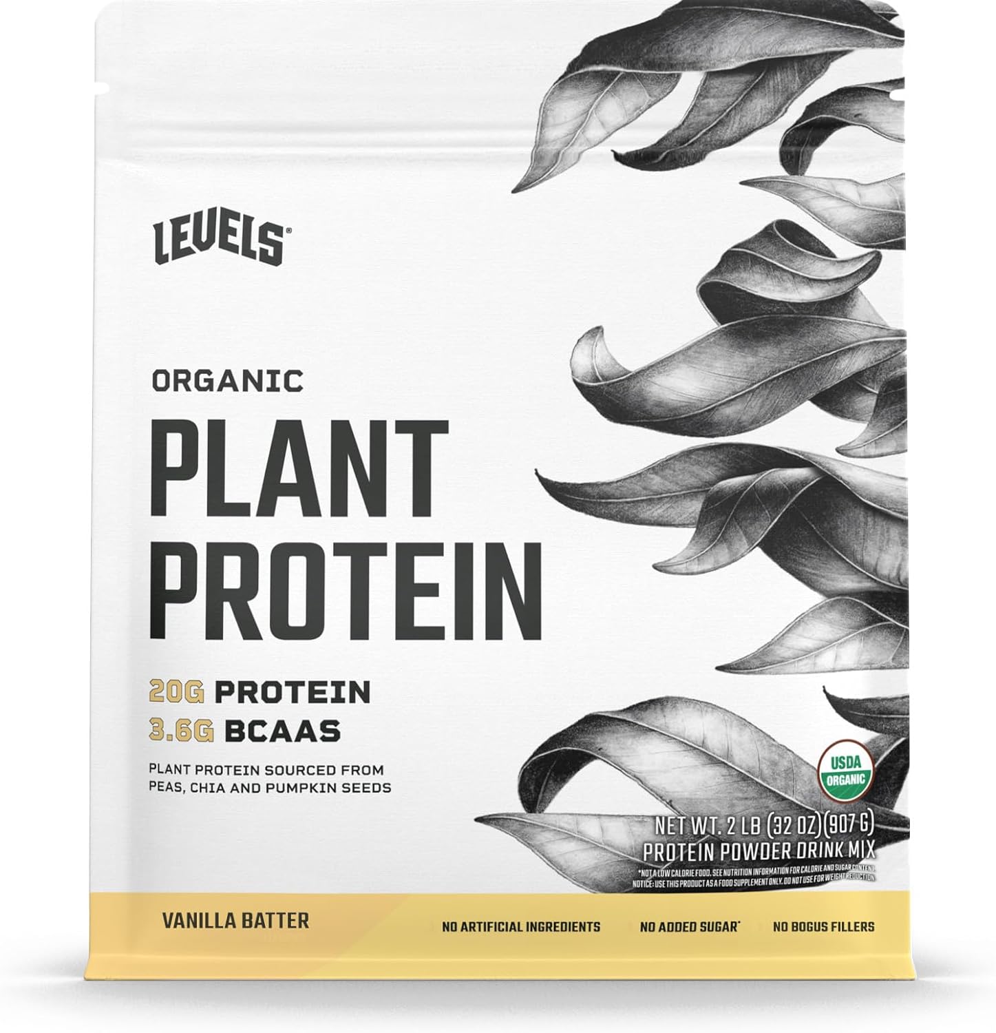 Levels Organic Plant Protein, 20G of Protein, No Artificials, Vanilla Batter, 2LB
