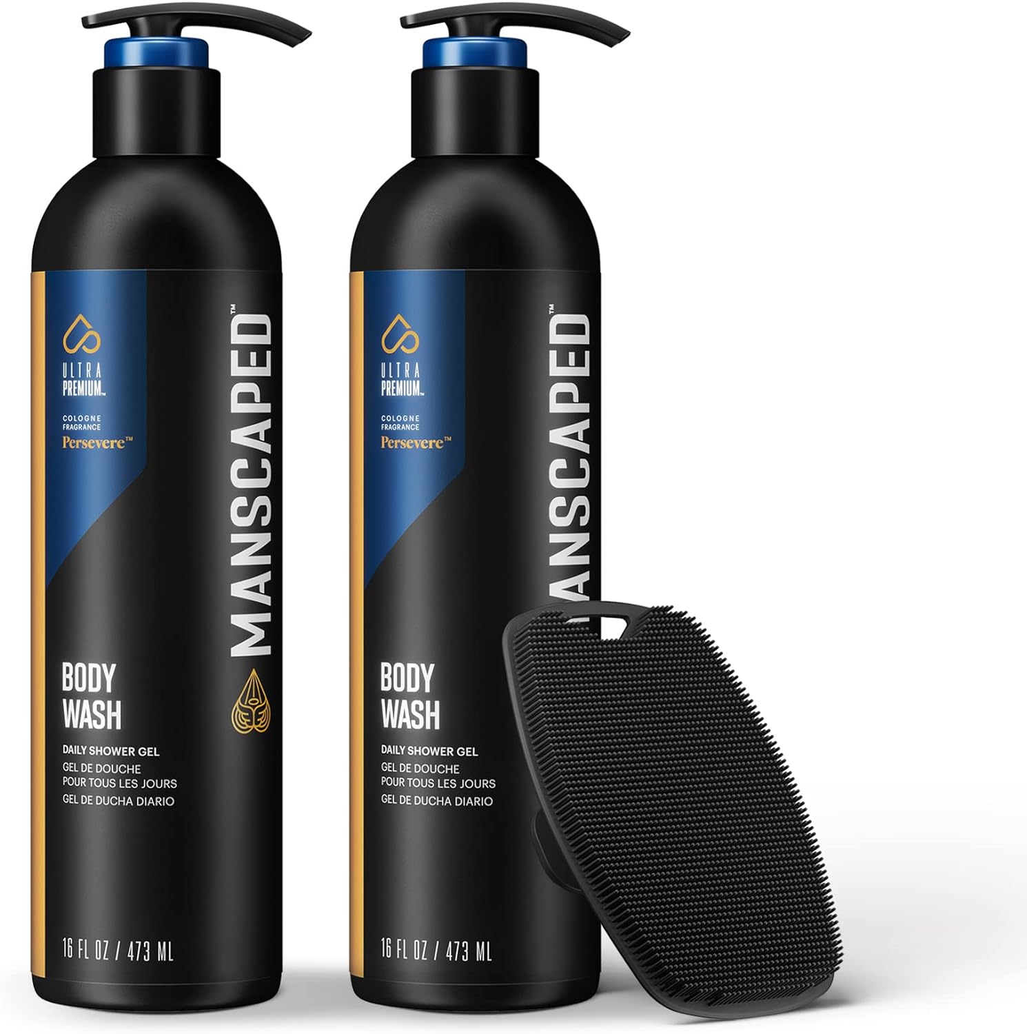 Manscaped® Buff Bundle Full-Body Shower Kit Including The Body Buffer Silicone Scrubber & Two 16Oz Bottles Of Ultrapremium Persevere® Body Wash, Luxurious Clean Formula Infused With Aloe Vera