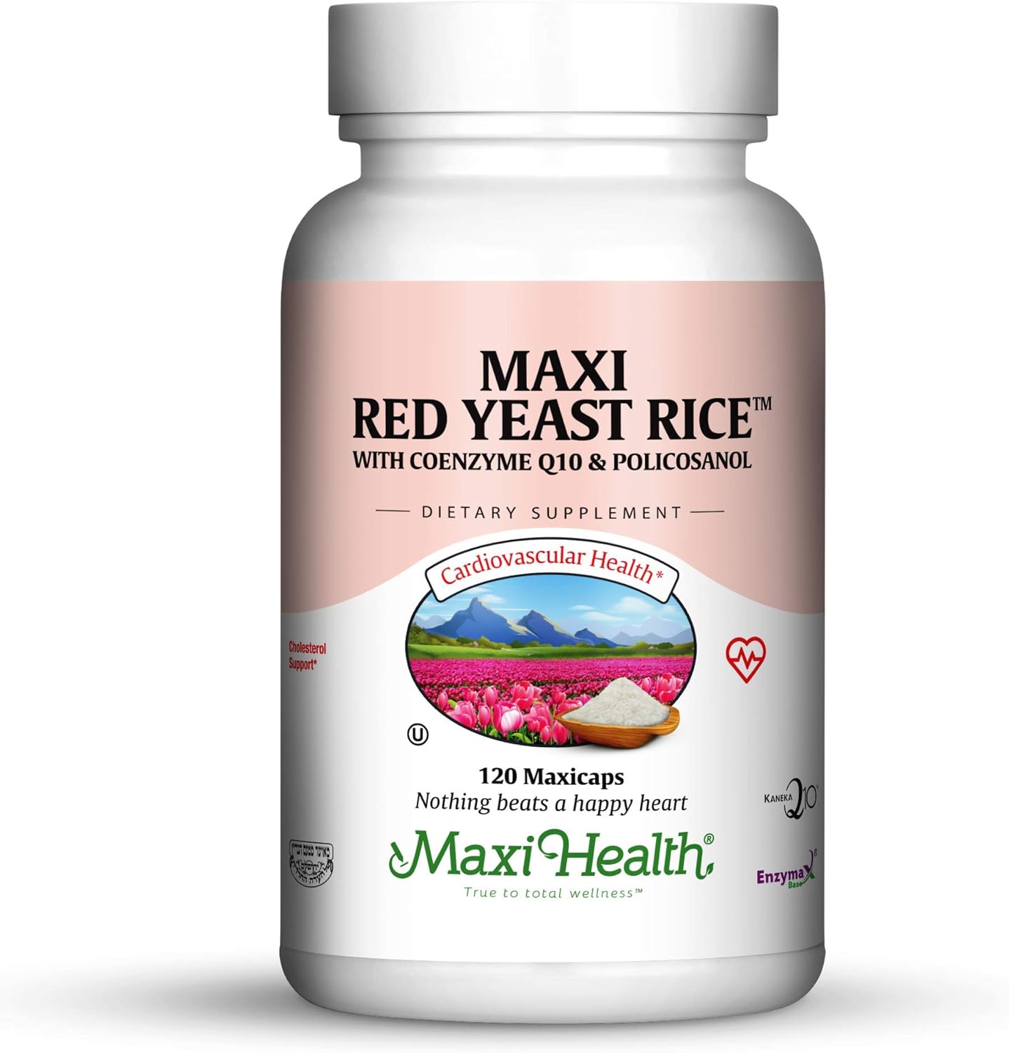 Maxi Health Red Yeast Rice - With Co Q10 & Policosanol - Cholesterol Support - 120 Capsules - Kosher