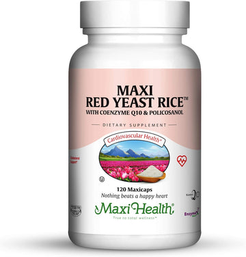Maxi Health Red Yeast Rice - With Co Q10 & Policosanol - Cholesterol Support - 120 Capsules - Kosher