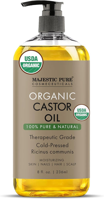 MAJESTIC PURE USDA Organic Castor Oil | Hexane Free & 100% Pure | Cold