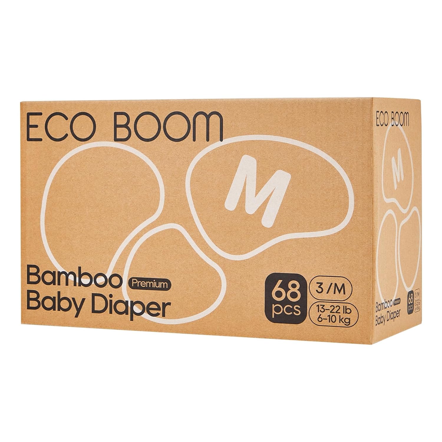 Eco Boom Diapers, Viscose From Bamboo Diapers, Natural Soft Disposable Nappies For Infant, Size 3 Suitable For 13 To 22Lb (Medium - 68 Count)