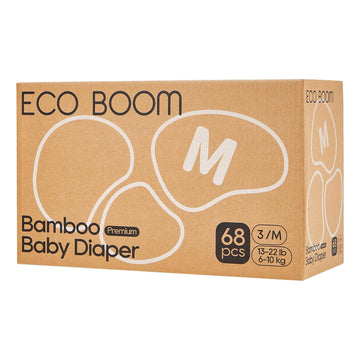 Eco Boom Diapers, Viscose From Bamboo Diapers, Natural Soft Disposable Nappies For Infant, Size 3 Suitable For 13 To 22Lb (Medium - 68 Count)
