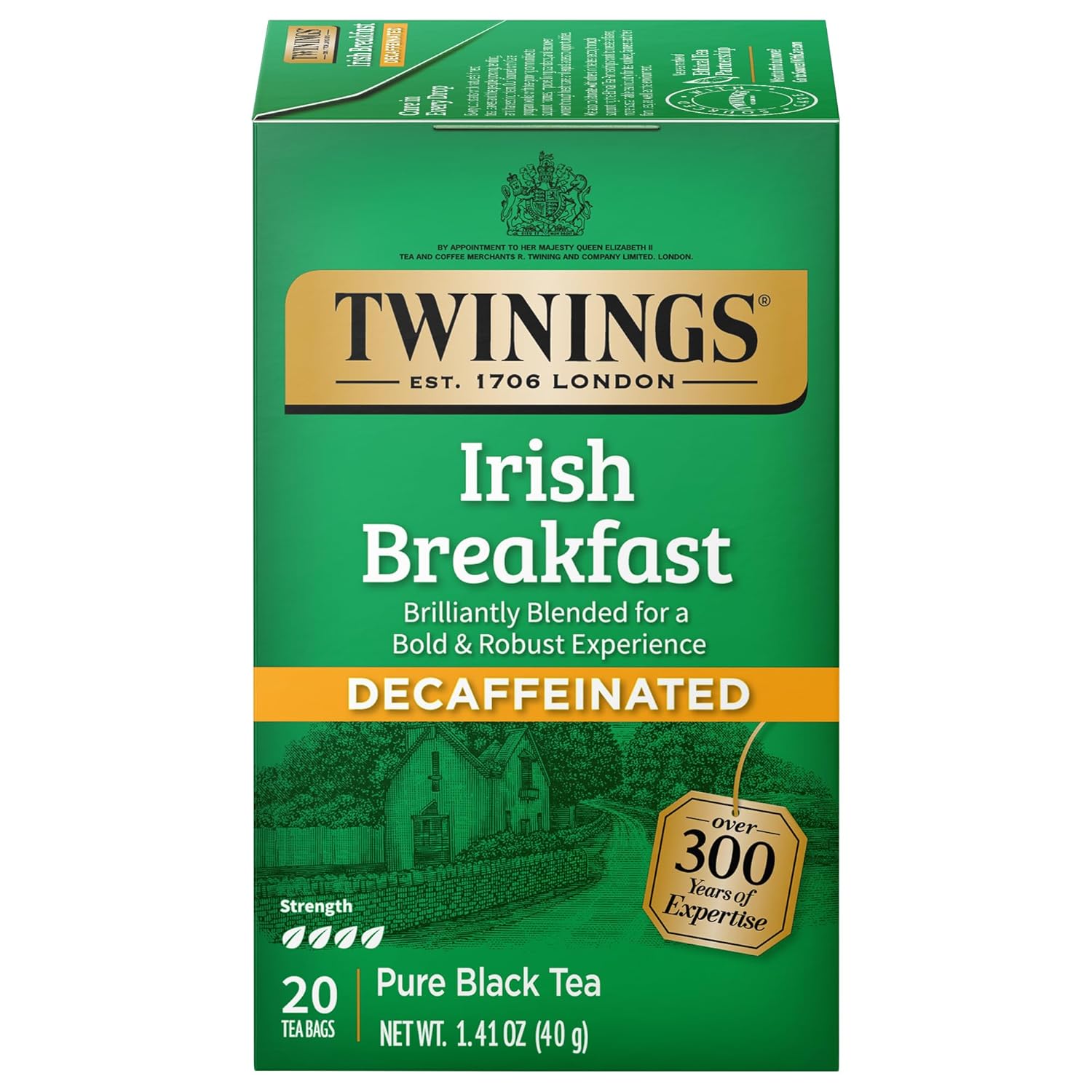 Twinings Irish Breakfast Individually Wrapped Tea Bags, 20 Count (Pack Of 6), Decaffeinated Black Tea, Flavourful, Robust, Enjoy Hot Or Iced