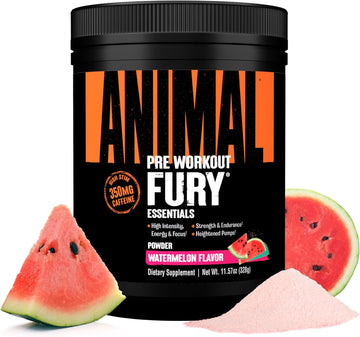 Animal Fury Pre Workout Powder - Watermelon, 350Mg Caffeine, Bcaa Amino Acids, 2G Beta Alanine, Citrulline & Tyrosine, Energy, Focus, Strength, Endurance, Preworkout For Men & Women, 20 Servings