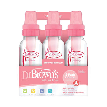 Dr Browns Natural Flow Feeding Bottle 6Pk Clear With Pink Print - 250Ml(8Oz) (Standard)