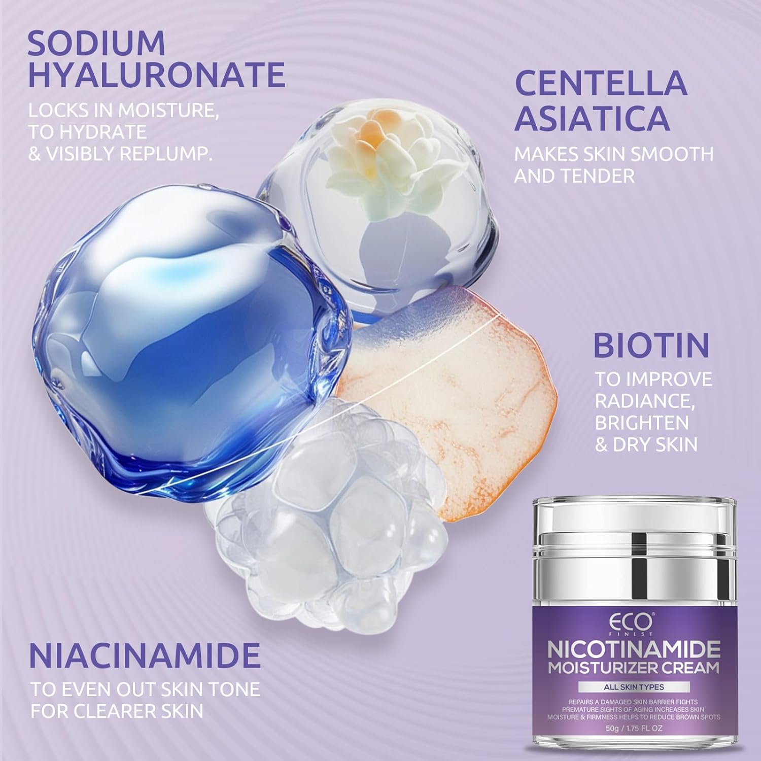 Akban Niacinamide Cream For Face With Sodium Hyaluronate & Centella, Daily Hydration Face Moisturizer Cream For Tightening And Renewal Skin, 50G : Beauty & Personal Care