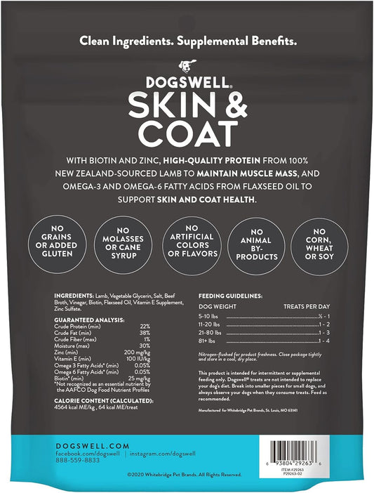 Dogswell Jerky Skin And Coat – Real Lamb Jerky Dog Treats With Skin & Coat Support (10 Oz. Lamb)