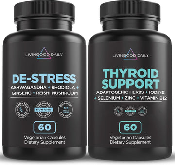 Livingood Daily Thyroid Support Bundle - Complete Thyroid Supplement Plus Adrenal and Cortisol Support