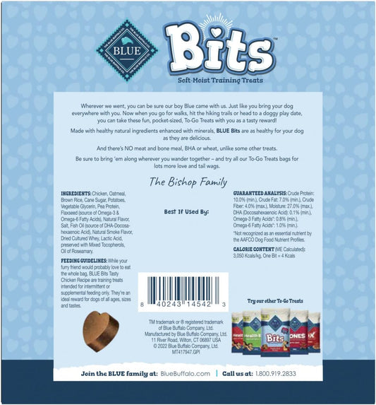 Blue Buffalo Blue Bits Natural Soft-Moist Training Dog Treats To-Go, Chicken Recipe 1-Oz Bags (Pack Of 12)