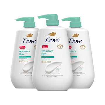 Dove Body Wash With Pump Sensitive Skin 3 Count Hypoallergenic, Paraben-Free, Sulfate-Free, Cruelty-Free, Moisturizing Skin Cleanser Effectively Washes Away Bacteria While Nourishing Skin 30.6 Oz