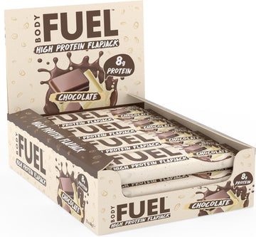 Bodyfuel High Protein Flapjack - 8G Protein, Low Sugar, High Fiber Snack For Pre-Workout & Post-Workout Recovery (Chocolate)(12 X 40G)