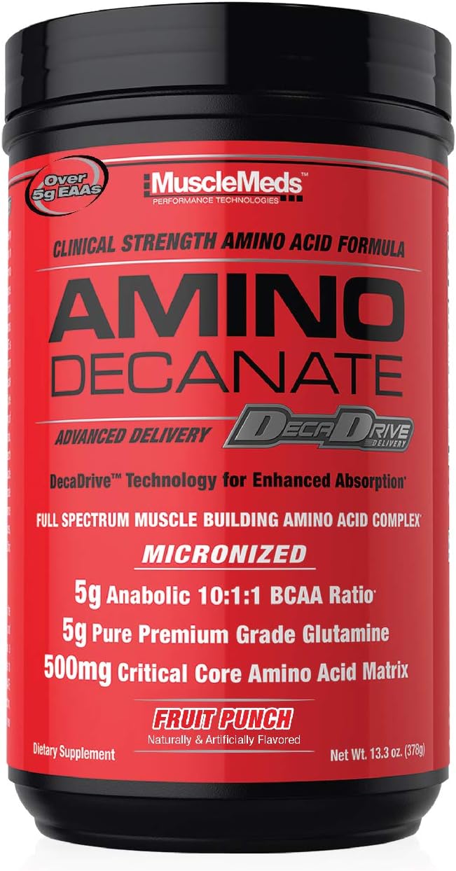Musclemeds Amino Decanate, Intra, Post Workout Drink, Full Spectrum Amino Acid Complex, Leucine, Muscle Recovery, Fruit Punch, 30 Servings