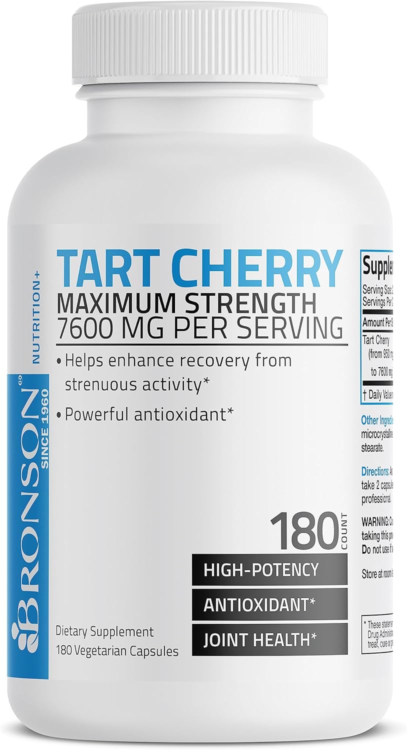 Bronson Tart Cherry Maximum Strength 7600 mg, 180 Vegetarian Capsules (90 Servings) : Health & Household
