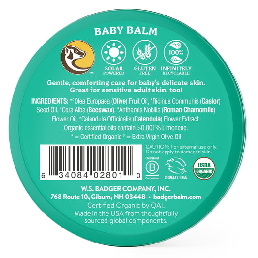 Badger - Baby Balm, Chamomile & Calendula, Certified Organic Baby Balm, Cradle Cap Balm for Babies, Baby Rash Balm, Baby Skin Care, 2 oz (2 Pack)