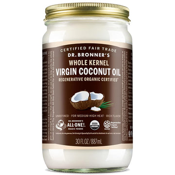 Dr. Bronner's - Organic Virgin Coconut Oil (Whole Kernel, 30 Ounce) - Coconut Oil for Cooking, Baking, Hair and Body, Unrefined and Fresh-Pressed, Rich and Nutty Flavor, Fair Trade, Vegan, Non-GMO