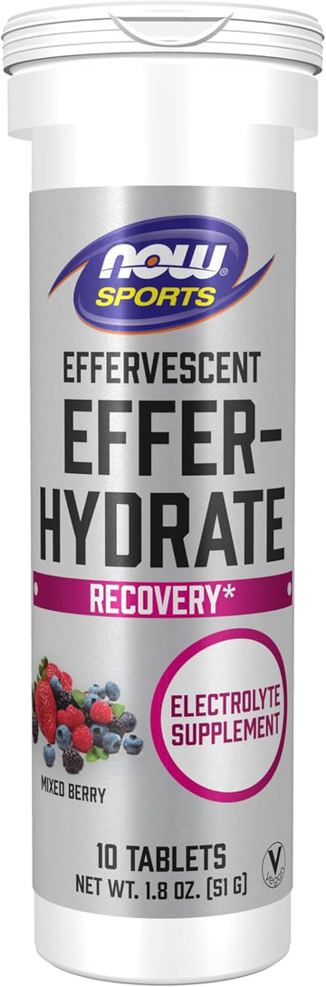 Now Foods Sports Nutrition, Effervescent Effer-Hydrate, Electrolyte Supplement, Recovery*, Mixed Berry, 10 Tablets