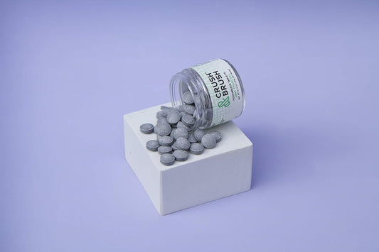 Crush & Brush Toothpaste Tablets, 80 Chewable Tablets In A Glass Jar, 60G - Grape Flavor, Fluoride-Free, Vegan-Friendly, Organic - Fluoride-Free Toothpaste - Ideal For Kids & Travel