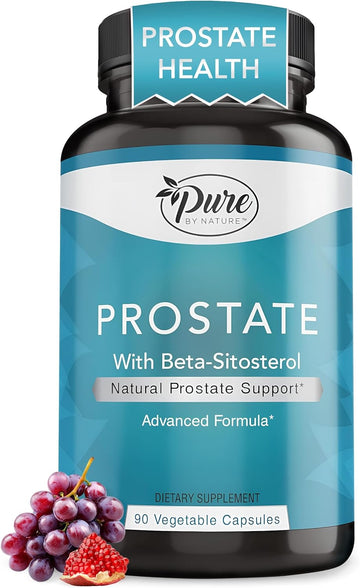 Pure By Nature Prostate Supplement For Men, Beta Sitosterol Prostate Health Supplement With Zinc For Urinary Tract Support, Ease Frequent Urination & Improved Sleep, Gluten-Free, Non-Gmo 90 Capsules