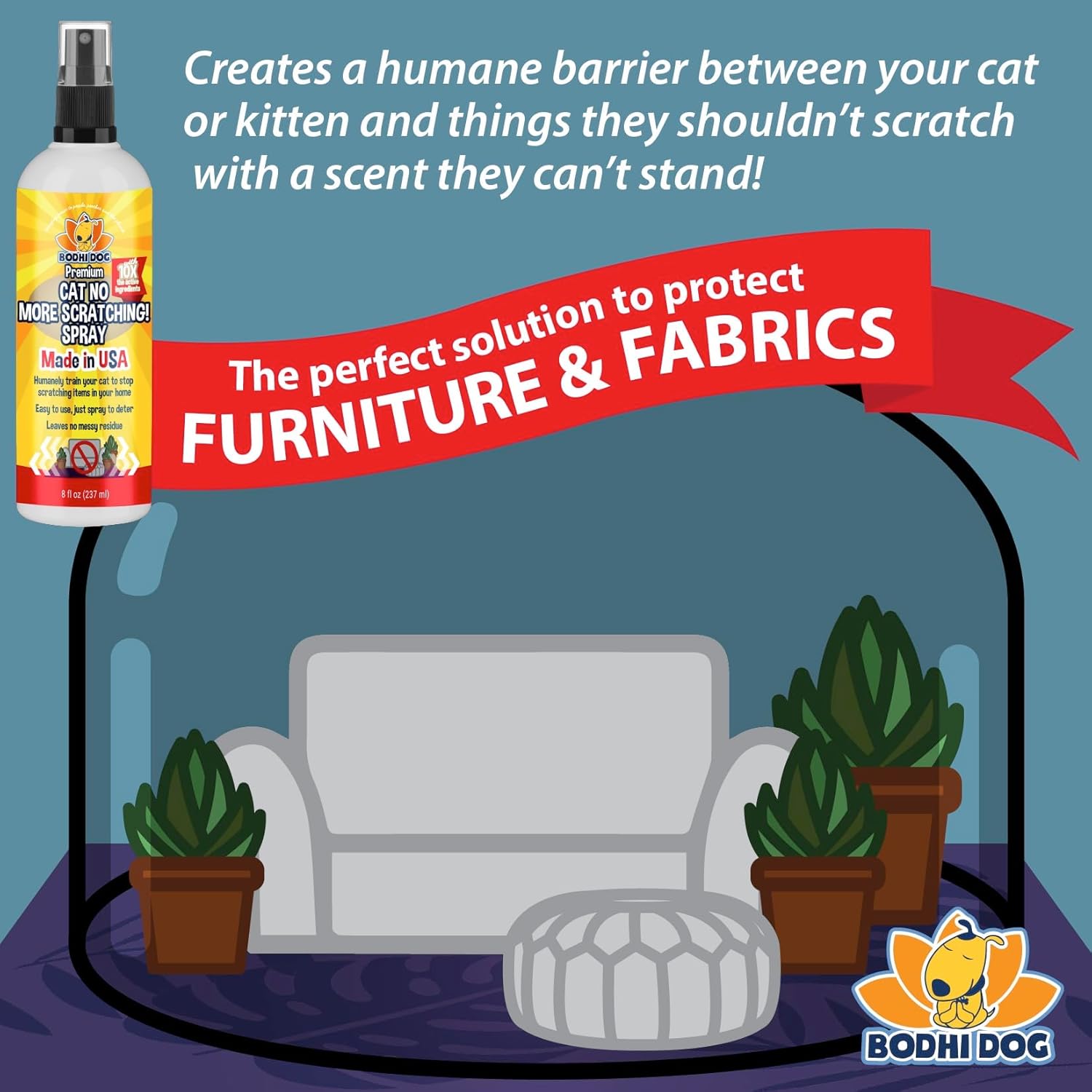 Bodhi Dog Cat Deterrent Spray, 8oz - Safe Indoor & Outdoor Training Spray with Essential Oils - Effective Scratch Deterrent for Furniture - Made in USA : Pet Supplies