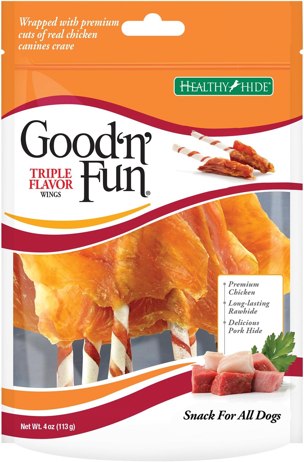 Good 'N' Fun Triple Flavor Wings, Made With Real Meat, Treats For All Dog Sizes