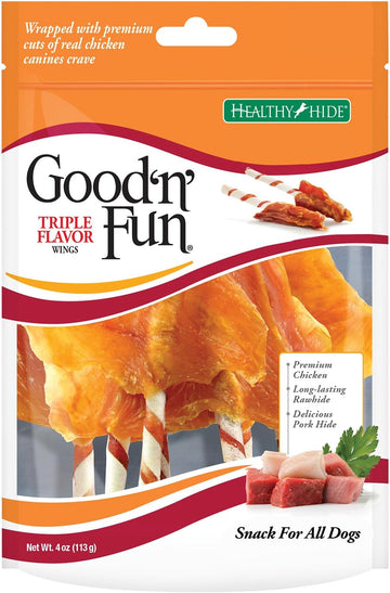 Good 'N' Fun Triple Flavor Wings, Made With Real Meat, Treats For All Dog Sizes