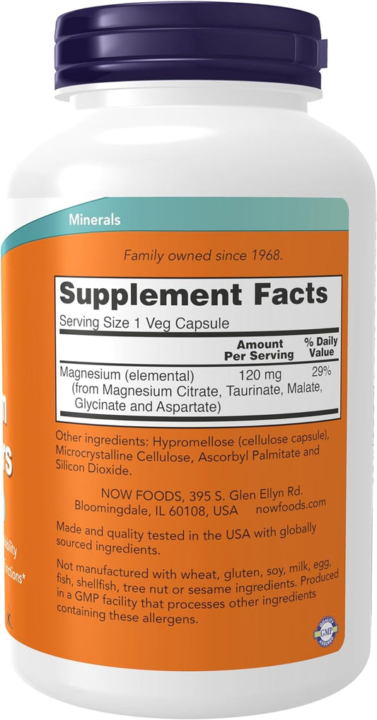 NOW Supplements, Magnesium Transporters with 5 Forms of Magnesium for Optimal Bioavailability, 180 Veg Capsules
