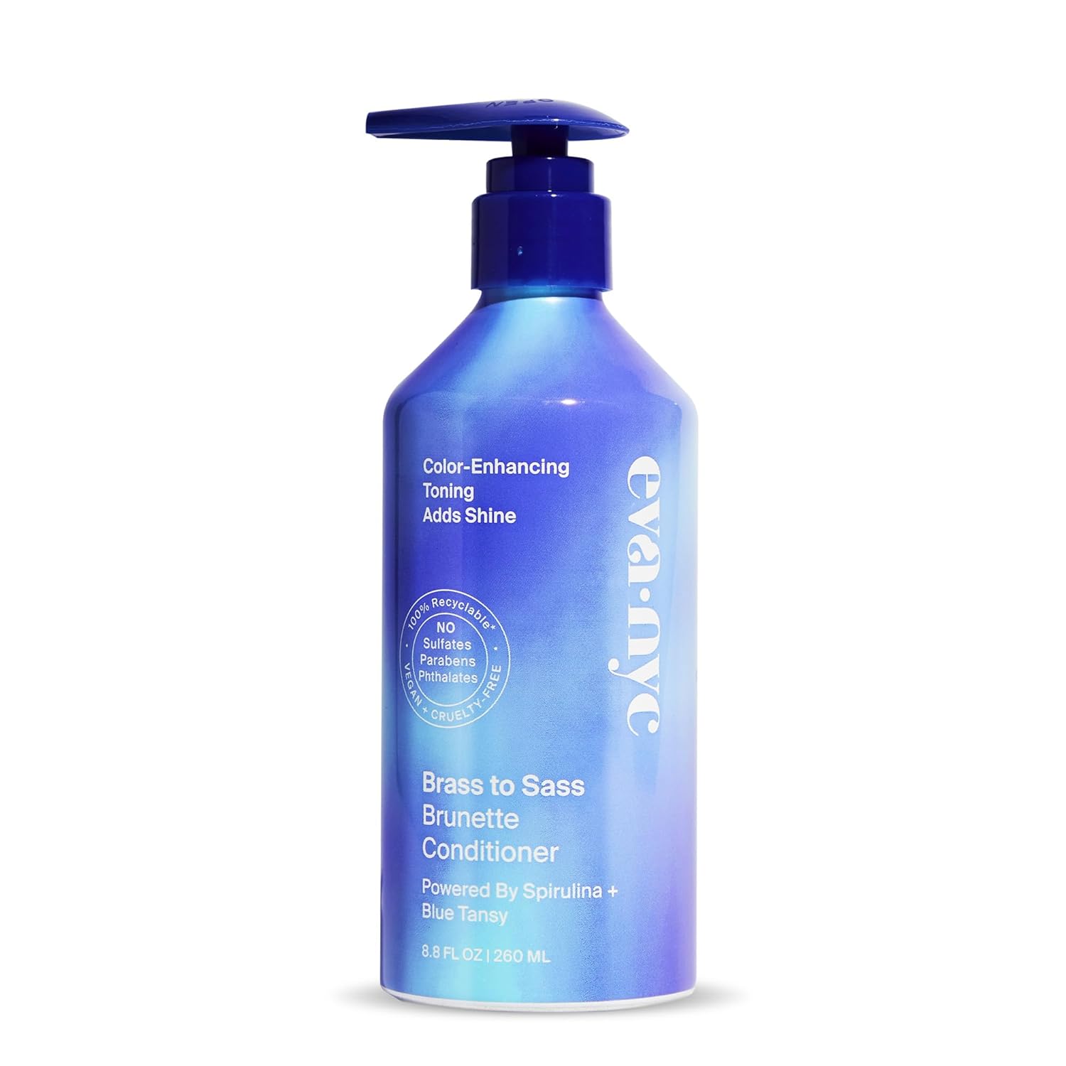 Eva Nyc Brass To Sass Brunette Shampoo, Toning Blue Shampoo For Brunettes, Neutralizes Brassy Red And Orange Tones, Blue Shampoo For Color Treated Hair, 8.8 Fl Oz