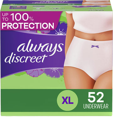 Always Discreet Adult Incontinence & Postpartum Incontinence Underwear for Women, X-Large, Maximum Protection, Disposable 26 Count x 2 Packs (52 Count total)