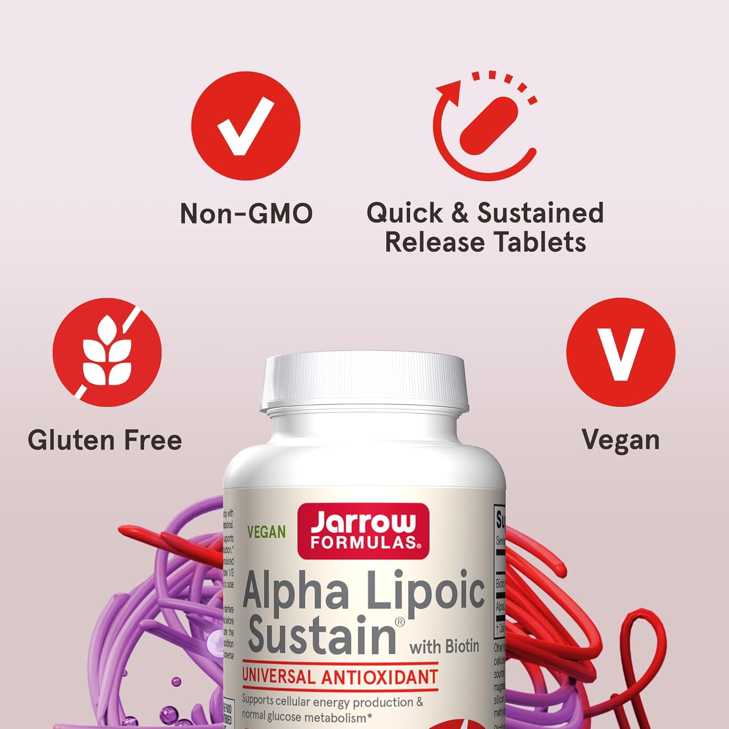 Jarrow Formulas Alpha Lipoic Sustain with Biotin, 300 mg Alpha Lipoic Acid, Universal Antioxidant, Dietary Supplement, 60 Vegan Tablets, Up to a 60 Day Supply : Health & Household