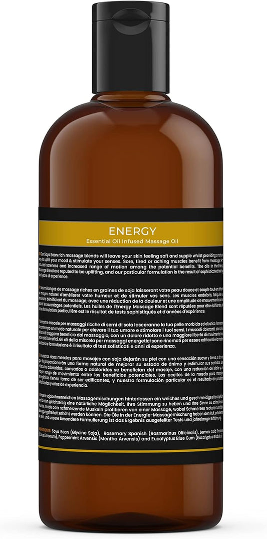 Mystic Moments | Energy Aromatherapy Massage Oil Blend 1 Litre - Natural Massage Blend Made With Essential Oils for Spa & Massage Therapy