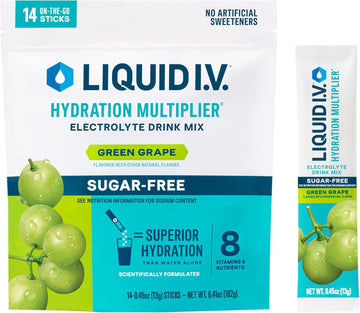 Liquid I.V.® Hydration Multiplier® Sugar-Free - Green Grape - Hydration Powder Packets | Electrolyte Powder Drink Mix | Convenient Single-Serving Sticks | Non-Gmo | 14 Servings (Pack Of 1)