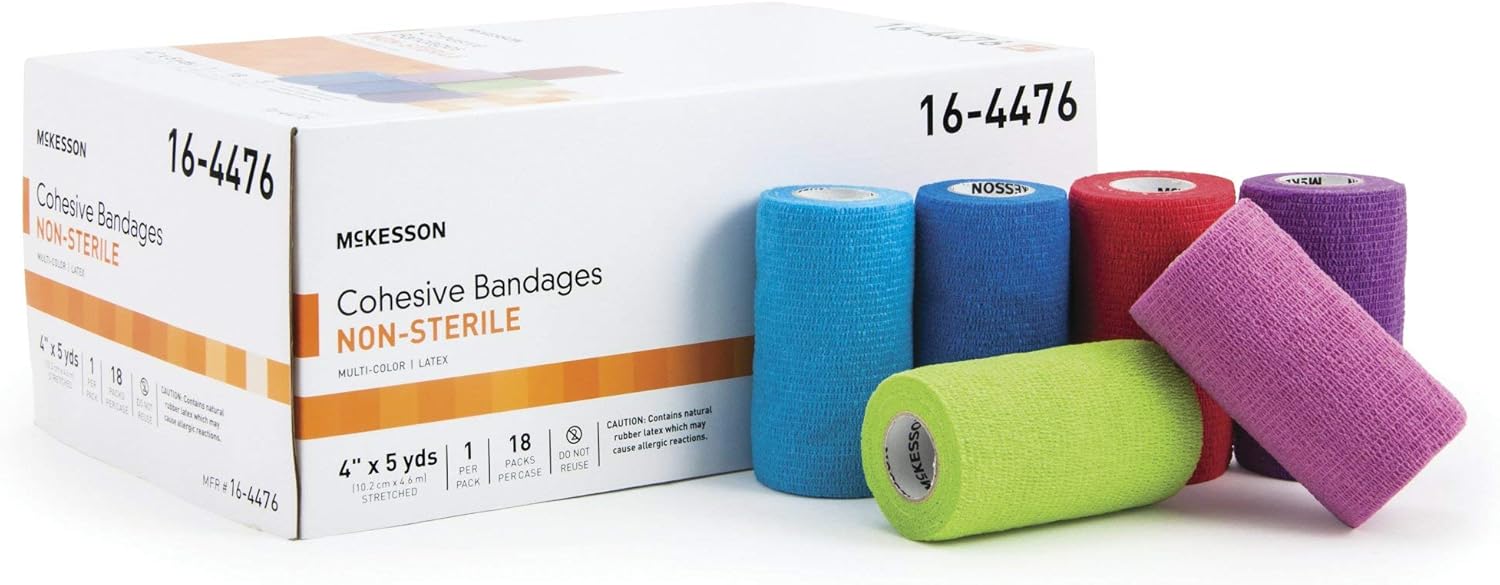 McKesson Cohesive Bandage, Non-Sterile, Self-Adherent Closure, Multi-Color, 4 in x 5 yds, 1 Count, 18 Packs, 18 Total : Health & Household